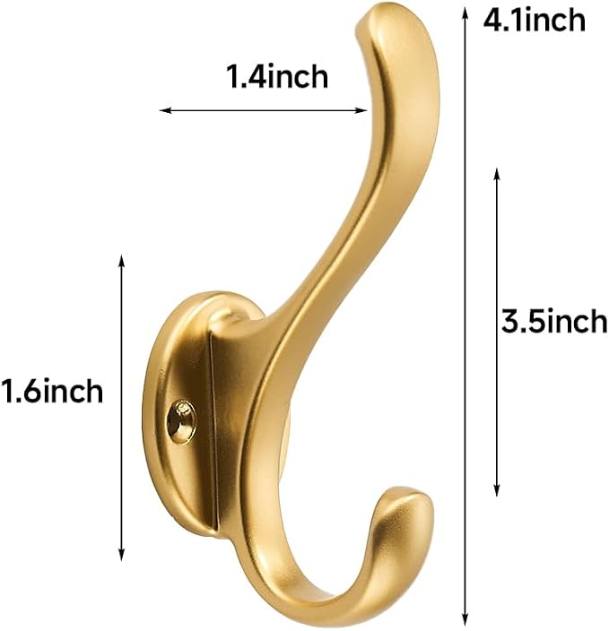 10 Pack Brushed Gold Coat Hooks Wall Mount Heavy Duty Utility Retro Double Hooks - Image 2
