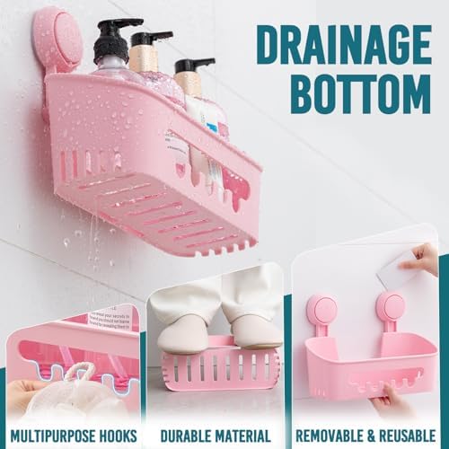 TAILI Shower Caddy Suction Cup, Bathroom Organizer Shelf Pink - Image 3
