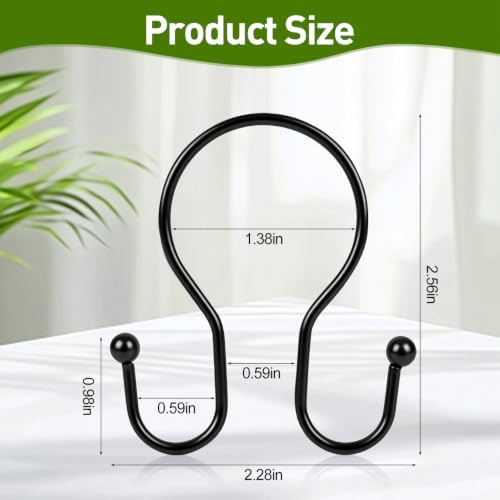 Resze 12PCS Shower Curtain Hooks, Sturdy Metal Black Shower Curtain Rings - Image 2