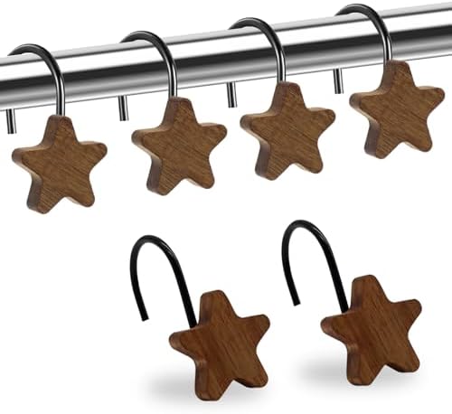Shower Curtain Hooks, Wood Decorative Shower Curtain Rings, Modern Round Log by JTDTH