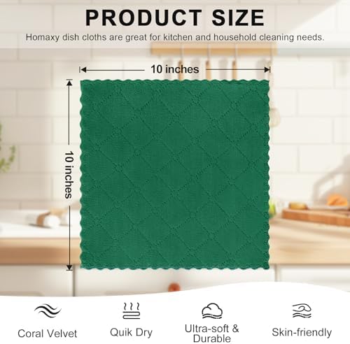 Homaxy 12 Pack Super Soft & Absorbent Dish Cloths, Dark Green - Image 5