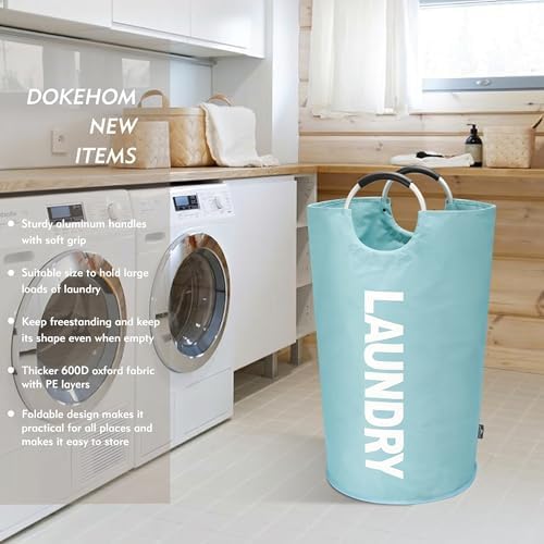 DOKEHOM 90L Large Laundry Basket Bag, Collapsible Tall Hamper, Light Blue - Image 2