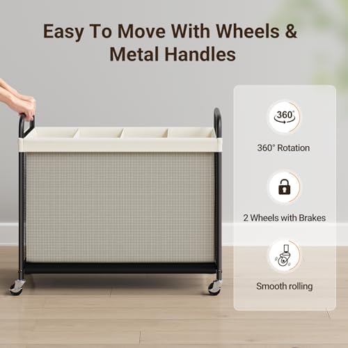 ELYKEN Laundry Hamper 4 Section, 140L Rolling Laundry Sorter - Image 4