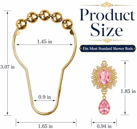12PCS Pink Gem Shower Curtain Hooks, Elegant Bathroom Decor - Image 3