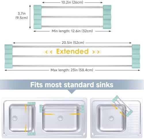 Tomorotec Adjustable Over-The-Sink Kitchen Rack, Light Cyan - Image 2