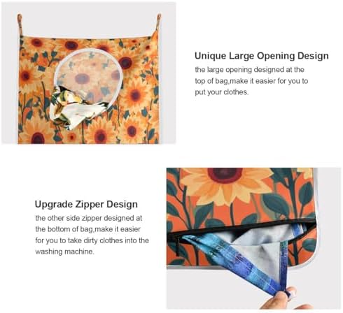 Orange Sunflowers and Poppy Flowers Door Hanging Laundry Hamper Bag - Image 4
