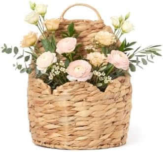 Door Basket Scalloped Hanging Storage Basket, Water Hyacinth Woven Wall Baskets by STYLAVE