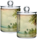 2 Pack Apothecary Jars Bathroom Vintage Palm Trees Qtip Holder Dispenser Clear by Unknown