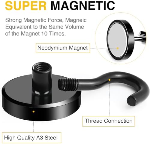 DIYMAG Magnetic Hooks, 120lbs 10pcs Cruise Cabin Essentials Heavy Duty Black - Image 4