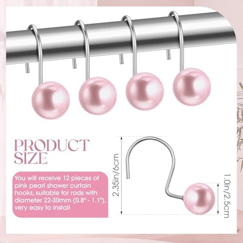 Threehoney 12 Pcs Cute Shower Curtain Hooks Shower Curtain RingPink - Image 2