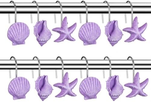 Sliner 12 Pcs Seashell Shower Curtain Hooks Decorative Shower Curtain Hooks by Sliner