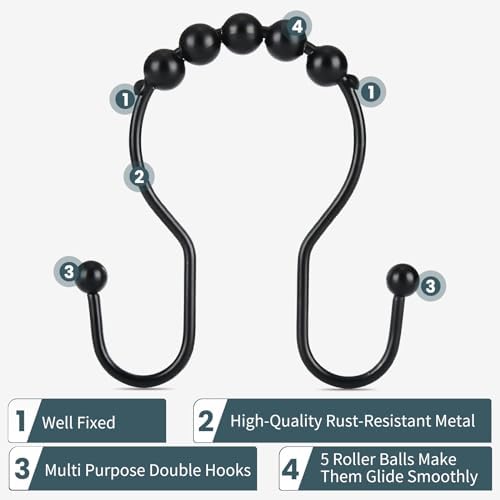 Shower Curtain Hooks, OEH Shower Curtain Rings, Smooth Gliding Metal Shower - Image 3