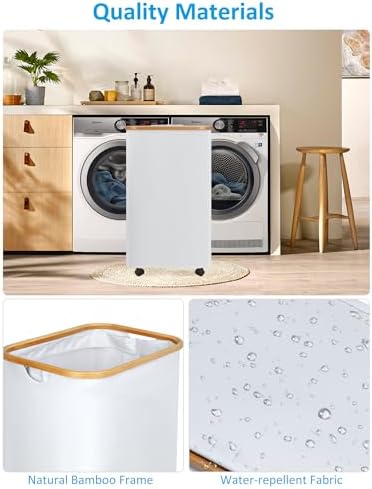 efluky Laundry Basket with Wheels, Tall Rolling Laundry Hamper with Lid and - Image 5