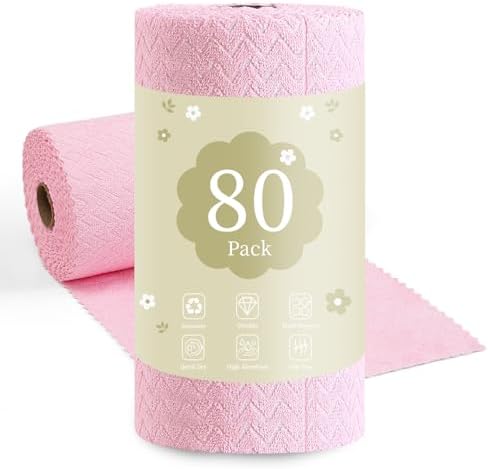 80 Pack Microfiber Cleaning Cloth Roll Reusable Paper Towels 12"x12" Tear Away by Tigona