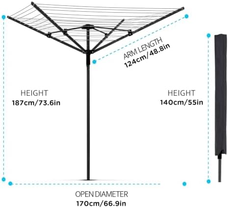 Umbrella Clothesline Outdoor, Rotary Retractable Clothes Line Outdoors - Image 3