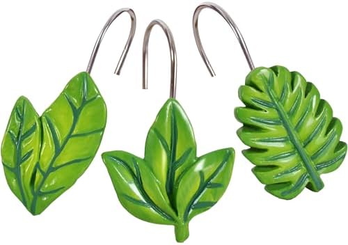 12-Piece Green Leaves Leaf Shower Curtain Hooks by CTOHN