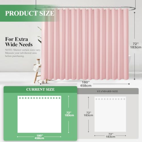 Dynamene Extra Wide Waffle Shower Curtain 256 GSM Fabric 180x72 Pink - Image 2