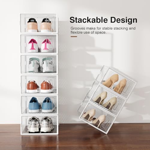Shoe Boxes, 12 Pack Clear Plastic Stackable Shoe Storage Boxes Fit US Size 10 - Image 5