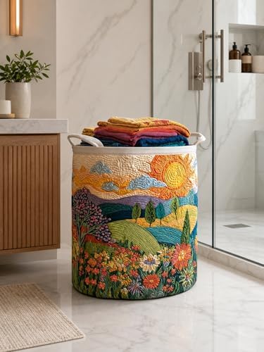 Quilted Laundry Basket with Handles, Boho Floral Quilted Storage Hamper - Image 7