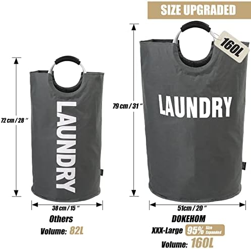 DOKEHOM 160L XX-Large Laundry Basket Bag, Collapsible Hamper, Dark Grey - Image 3