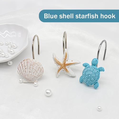 Shower Curtain Hooks, Seashell Turtles Shower Curtain Rings, Beach Theme Rust - Image 2