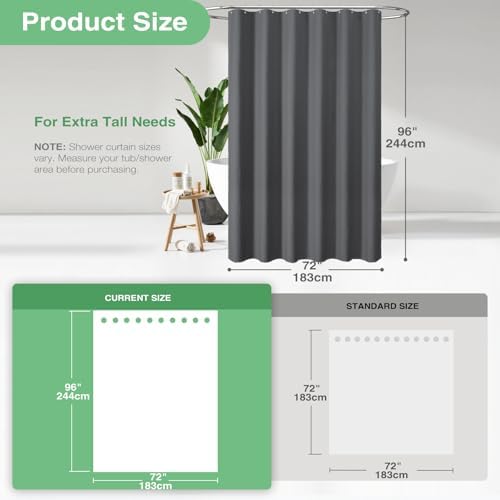 Dynamene Extra Long Waffle Shower Curtain 256GSM Fabric 72x96 Charcoal Grey - Image 2