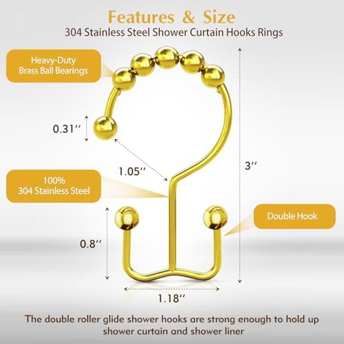 12 Pcs Gold Shower Curtain Hooks, 304 Stainless Steel Shower Curtain Hooks - Image 5