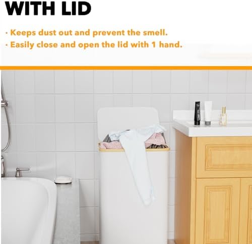 SpaceAid Laundry Hamper with Lid, 110L Large Tall Clothes Basket Bin with - Image 4