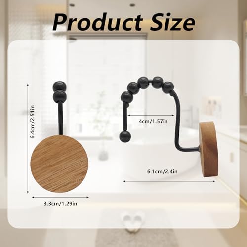 Wood Shower Curtain Hooks, Wooden Decorative Shower Curtain Rings, Modern Round - Image 2