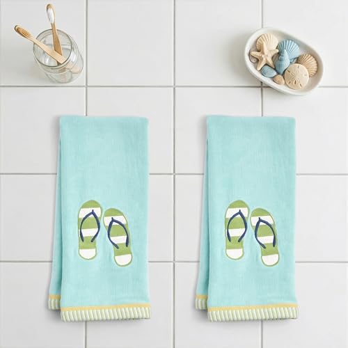 Ritz 2-Piece Cotton Velour Bathroom Hand Towel Set, Embroidered Striped Flip - Image 3