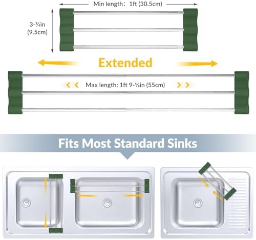 Tomorotec Adjustable Over-The-Sink Kitchen Rack, Army Green - Image 2