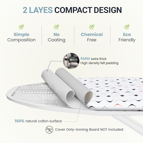 UniSimp Ironing Board Cover and Pad 15"x54" Extra Thick Natural Cotton - Image 3
