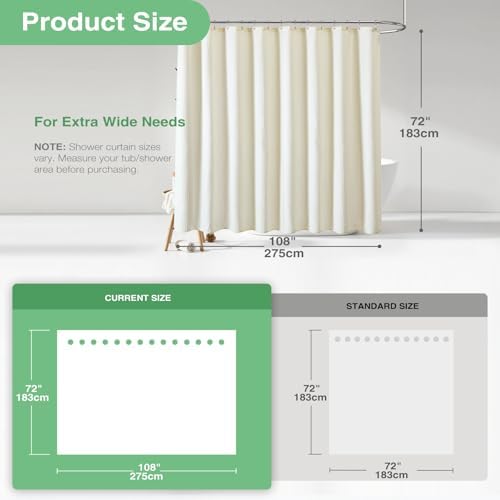 Dynamene Extra Wide Waffle Shower Curtain 256 GSM Fabric 108x72 Cream/Ivory - Image 3