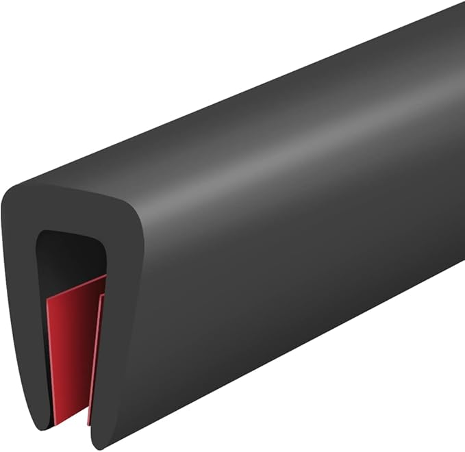 Rubber Edge Trim, Self-Adhesive U Channel Rubber Edge Trim, U Shaped Edge Protector for Mirror and Glasses, EPDM Material, Slot Width 1/8"(3.2mm), Length 10 Ft, Black