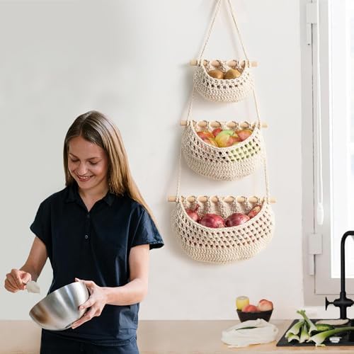 AARAINBOW Wall Cotton Hanging Baskets, Large 3 Tier Decorative Wall Basket - Image 2