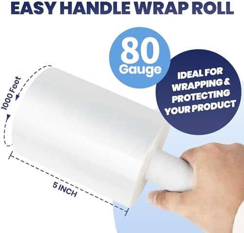 ADHES Mini Hand Stretch Wrap Film, 5 Inch x 1000 Feet 80 Gauge Industrial - Image 2