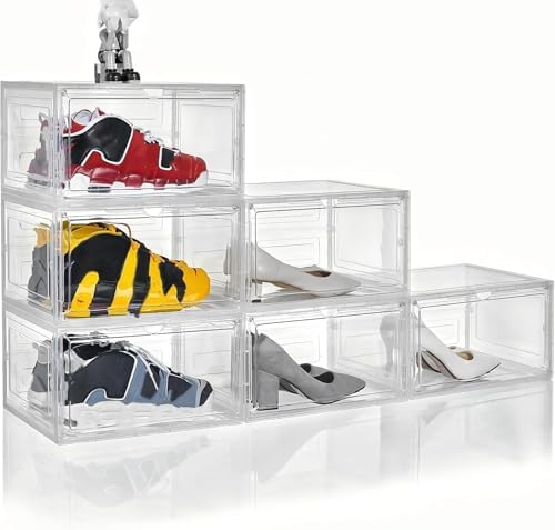 Attelite Large Shoe Boxes 6 Pack Drop Side Shoe Storage Container Stackable by Attelite