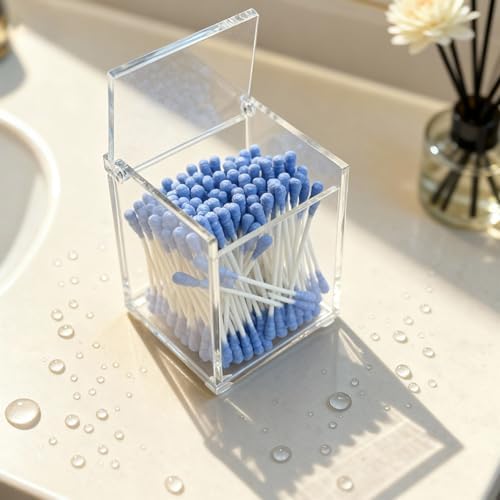 Clear Acrylic Qtip Holder with Lid, Cotton Balls Swab Organizer - Image 5