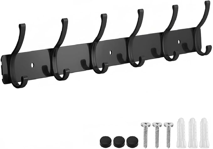 Wall Mount Coat Rack 1 Pack, Smooth Hook Edges, Screw Installation, Double by Dntorx