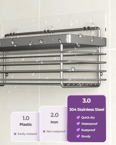 Shower Caddy Adhesive 3 Pack Stainless Steel Storage Organizers-Grey - Image 2