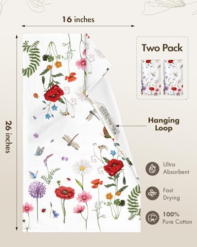 Miss Adola 2pcs Cotton Waffle Kitchen Towels, Wildflower - Image 4