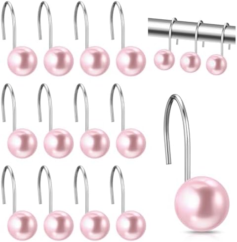 Threehoney 12 Pcs Cute Shower Curtain Hooks Shower Curtain RingPink by Threehoney