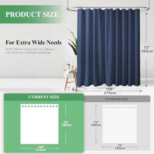 Dynamene Extra Wide Waffle Shower Curtain 256 GSM Fabric 108x72 Navy Blue - Image 2