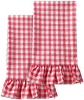 HunnmingRe 2 Pcs Watermelon Pink Gingham Kitchen Towels Cotton Ruffled by HunnmingRe
