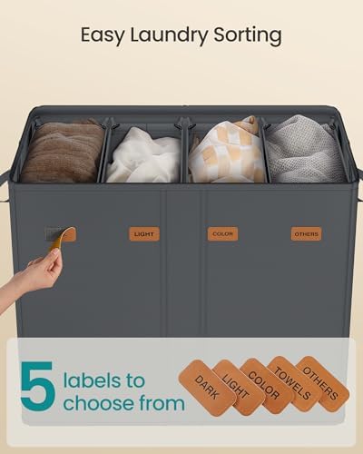 SONGMICS 210L Laundry Hamper, 4-Compartment Laundry Sorter - Image 4