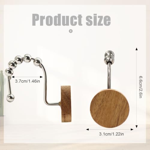 Wood Shower Curtain Hooks, Wooden Decorative Shower Curtain Rings, Modern Round - Image 2
