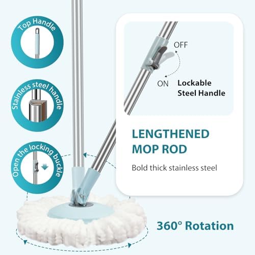 Spin Mop and Bucket with Wringer Set, Operable 360° Rotating Mop Bucket Set - Image 4