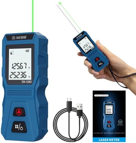 Mini Laser Measure wiht USB-C Rechargeable Pocket-Size Digital Tape 262FT by SGSURGOAL