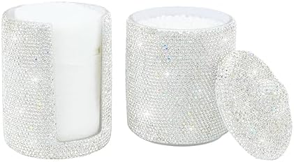 KEYPOWER Bling Rhinestone Cotton Ball Pad Swabs Make Up Pads Dispenser Holder by KEYPOWER