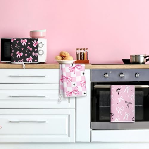 Bencailor 6 Pcs Pink Bow Kitchen Towels Decorative Sets Dish Towels Absorbent - Image 4